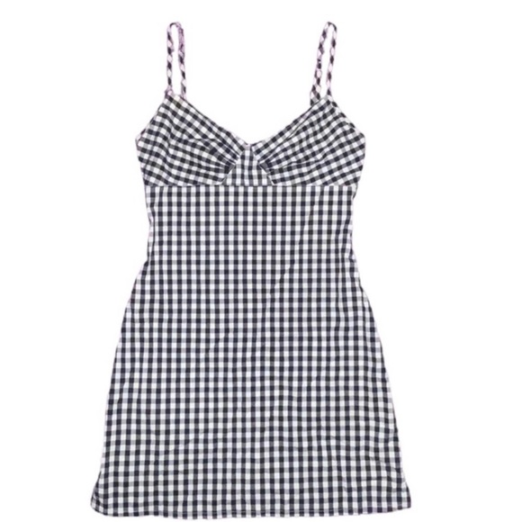 Kookai Dresses & Skirts - M VTG Kookai Black & White Gingham Print Picnic Hourglass Bodycon Mini Dress